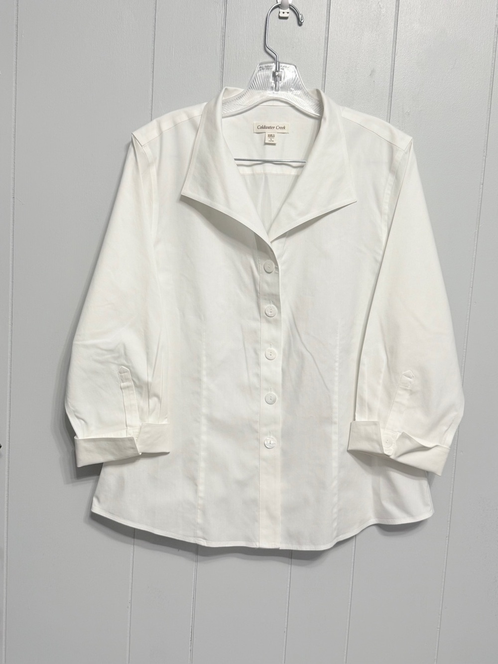 #19) Coldwater Creek 100% Cotton Crisp White Button-Up Blouse